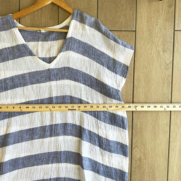 Eileen Fisher Organic Linen Kaftan DressL/XL Striped Preppy Beach Coastal Resort - Picture 8 of 9